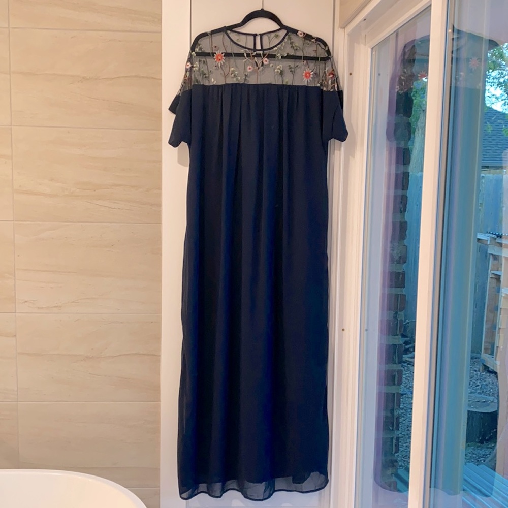 Navy dress with embroidery Size Large